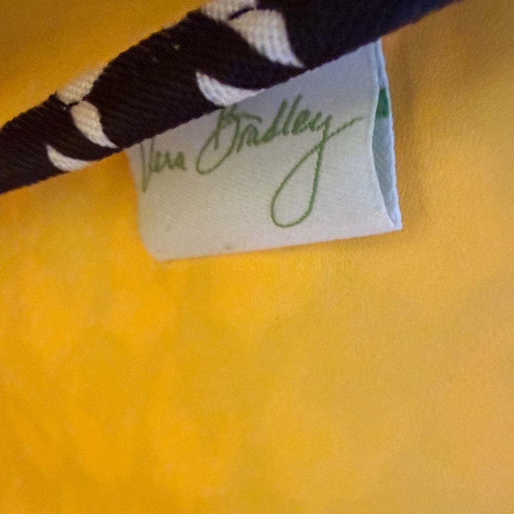 Vera Bradley Tote Bag in the "Midnight Houndstooth" pattern with yellow straps - Picture 3 of 10